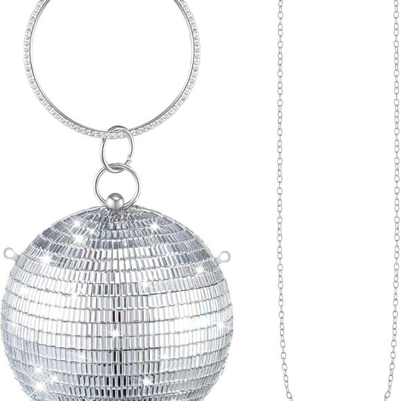 Stunning Silver Disco Ball Clutch - Rhinestone Evening Purse for Events - Picture 1 of 6
